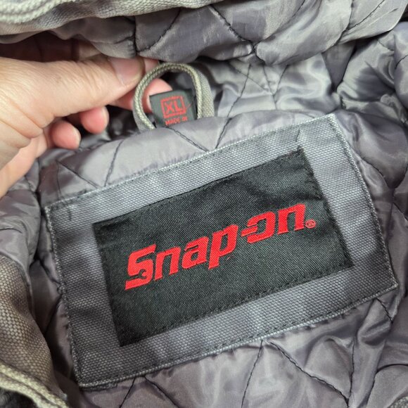 Snap On Tools Jacket Mens XL Gray Distressed Quilt Lined Hooded Canvas Coat - Picture 2 of 16